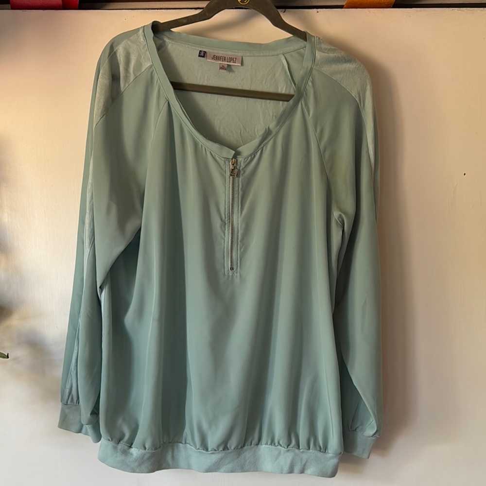 Light Blue Zippered Women's Top